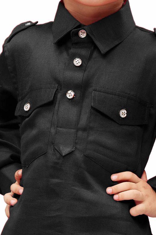 Vastramay Boys' Black Cotton Pathani Kurta - PUSHMYCART