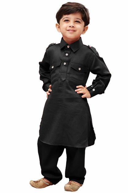 Vastramay Boys' Black Cotton Pathani Kurta - PUSHMYCART