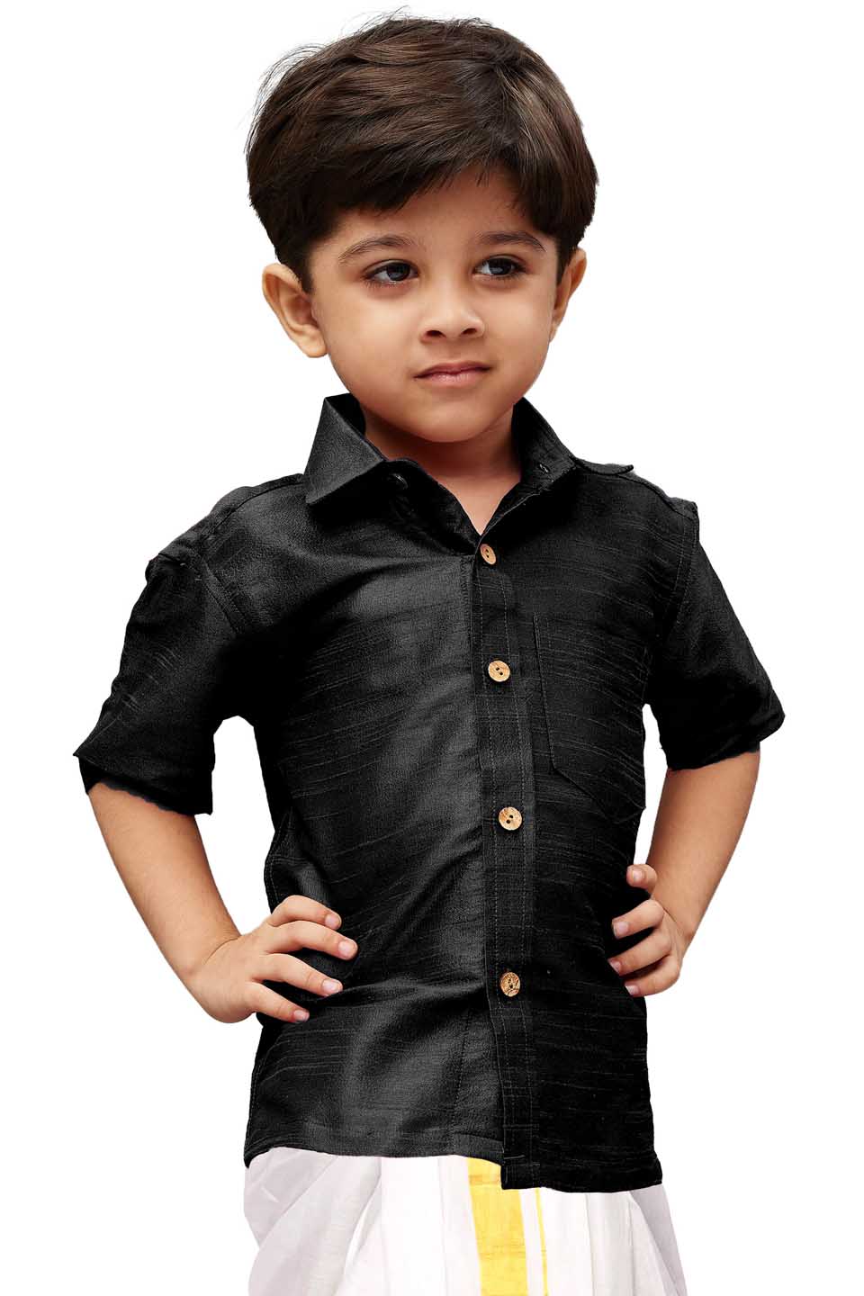 Vastramay Boys Black Opaque Ethnic Shirt - PUSHMYCART
