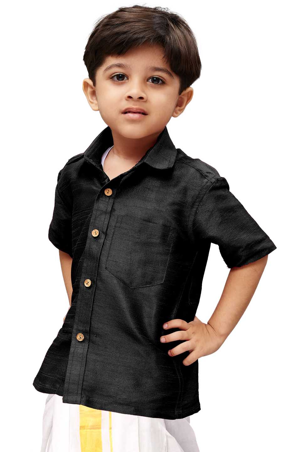 Vastramay Boys Black Opaque Ethnic Shirt - PUSHMYCART