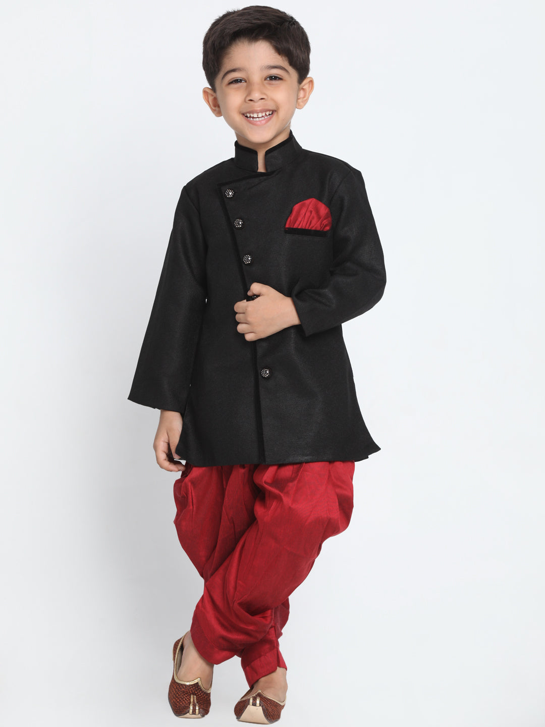 Vastramay Cotton Blend Black Baap Beta Sherwani Set - PUSHMYCART