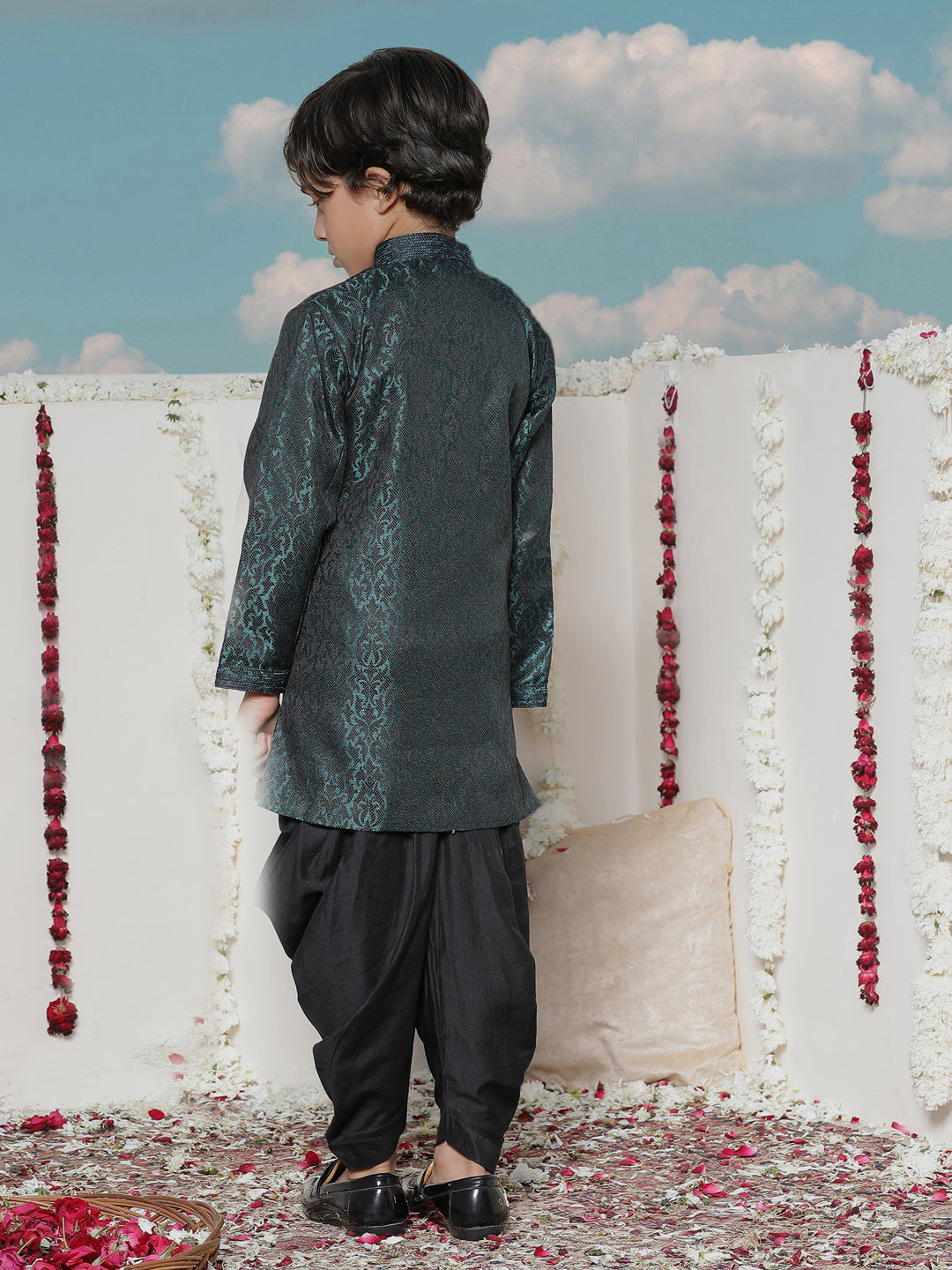VASTRAMAY Boys' Turquoise Blue  Silk Blend Sherwani - PUSHMYCART