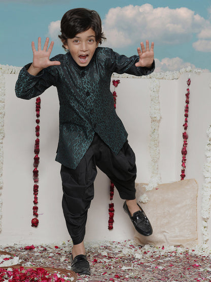 VASTRAMAY Boys' Turquoise Blue  Silk Blend Sherwani - PUSHMYCART