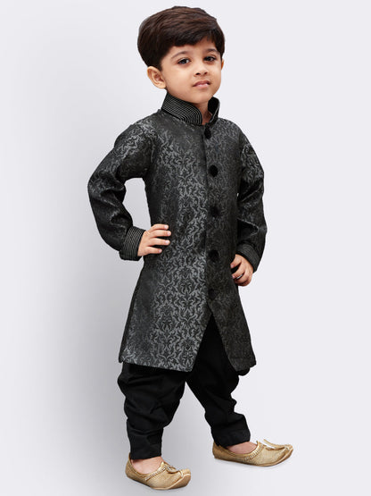 Vastramay Boys' Grey Silk Blend Sherwani - PUSHMYCART