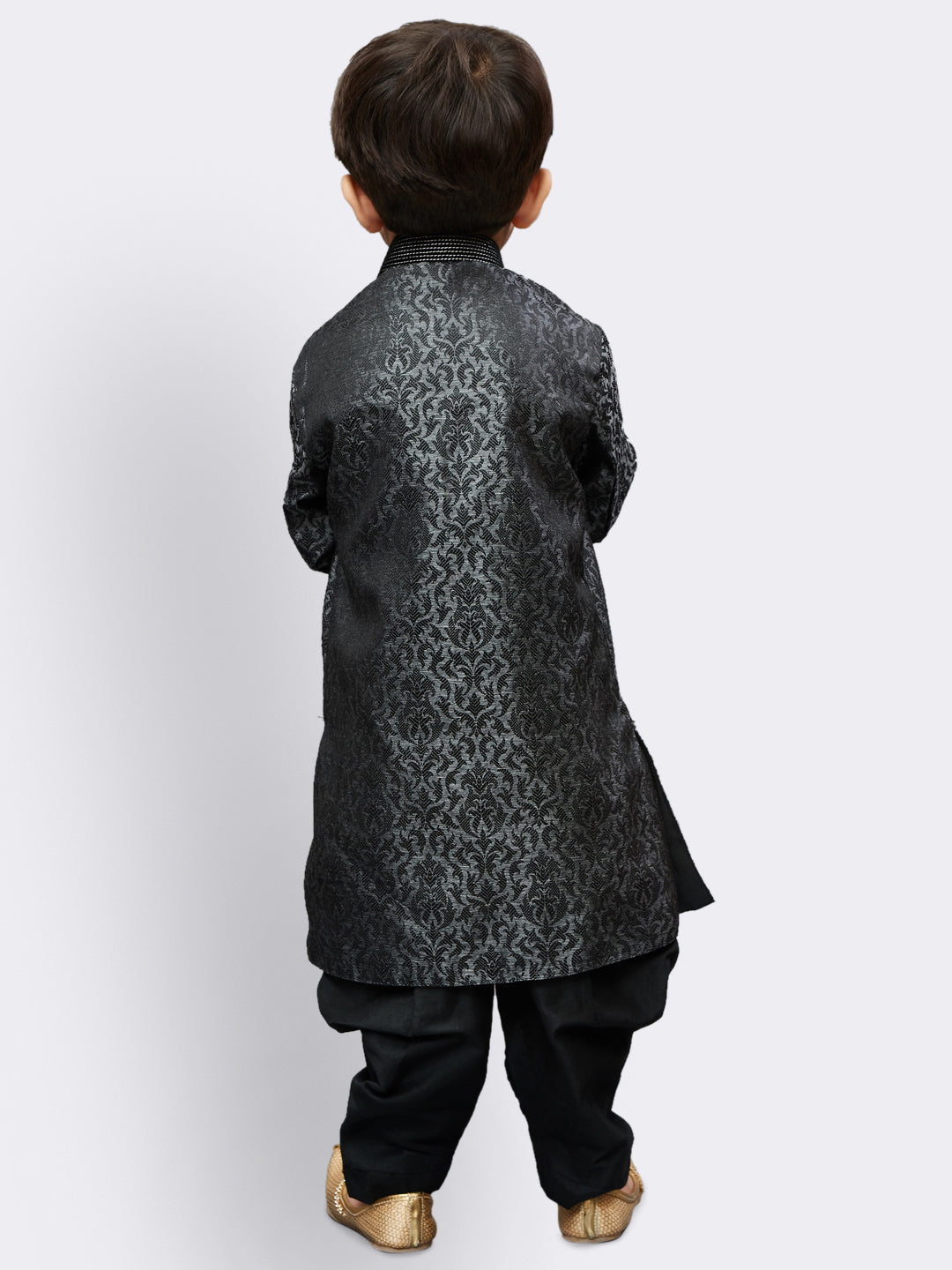 Vastramay Boys' Grey Silk Blend Sherwani - PUSHMYCART