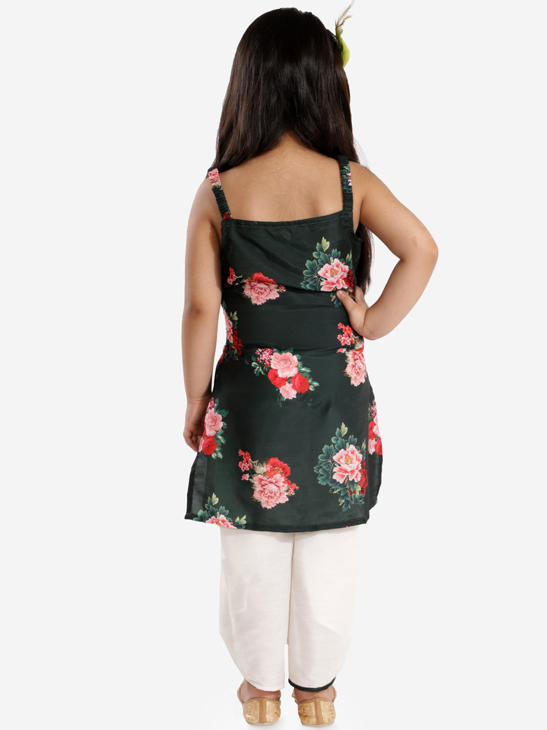 vastramay green floral printed cotton silk siblings set