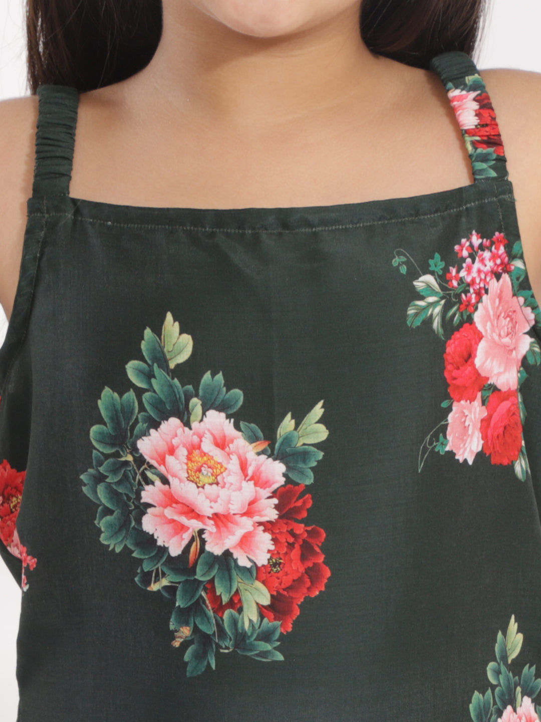 vastramay green floral printed cotton silk siblings set