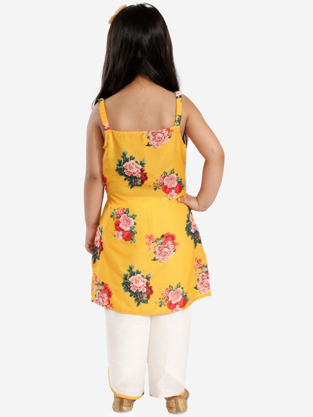 vastramay yellow floral printed cotton silk siblings set