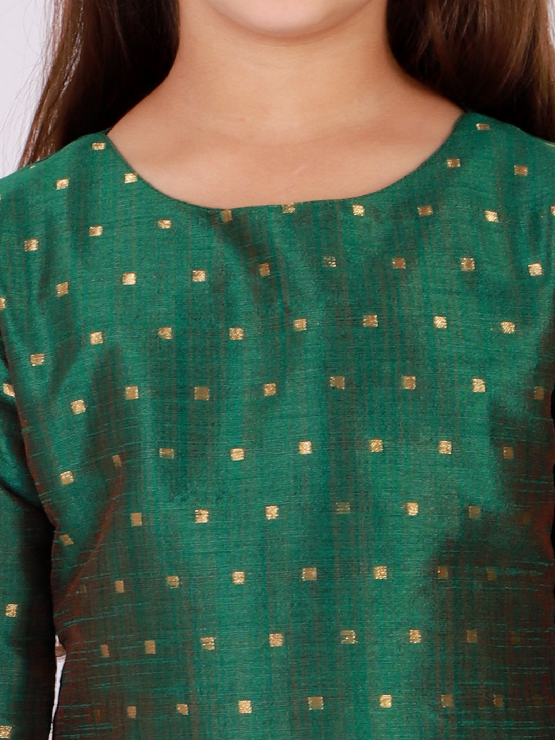 Vastramay Girls' Green Zari Kurta And Rose Gold Sharara Set - PUSHMYCART