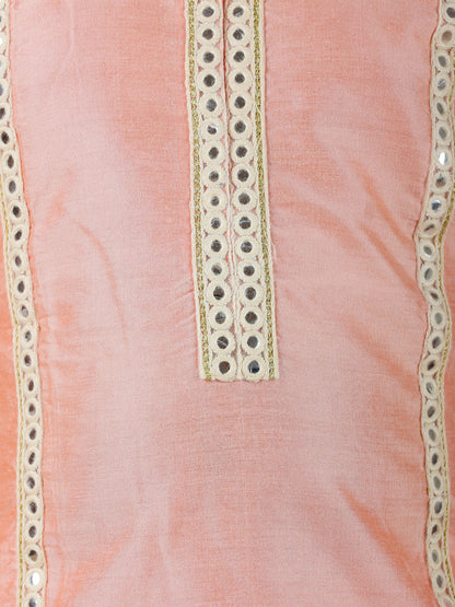 Vastramay Girls' Pink Viscose Kurta Pant Set - PUSHMYCART