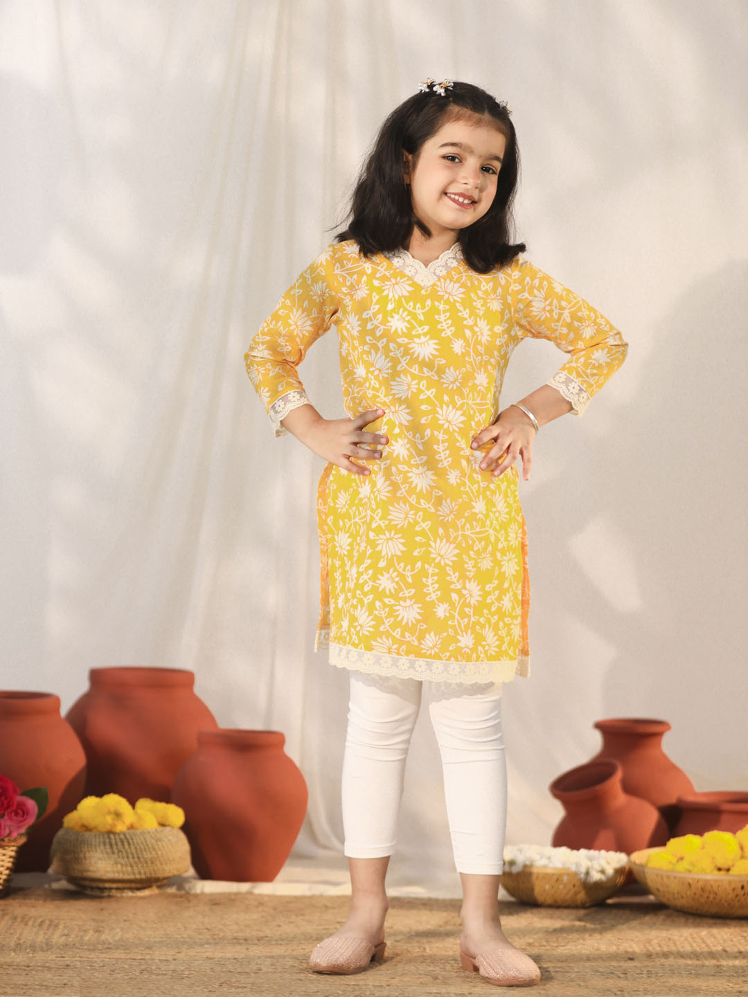 vastramay girls yellow only kurta