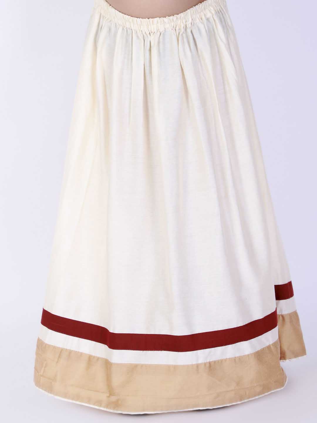 Vastramay Girl's Maroon & White Pavda Pattu Lehenga Choli Set - PUSHMYCART