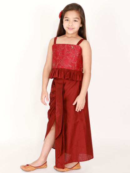 Vastramay Maroon Embroidered Silk Blend Siblings Set - PUSHMYCART