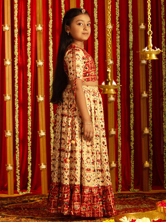 vastramay girls red and cream lehenga set