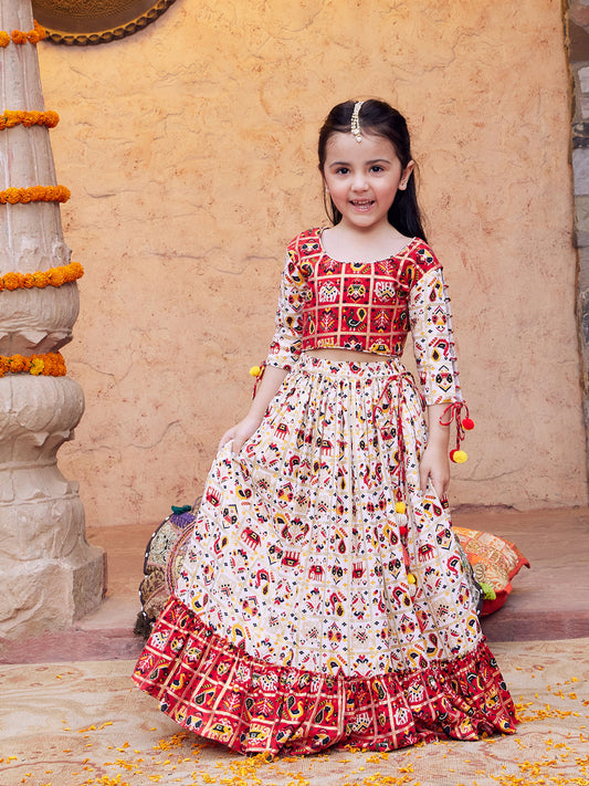 vastramay girls red and cream lehenga set