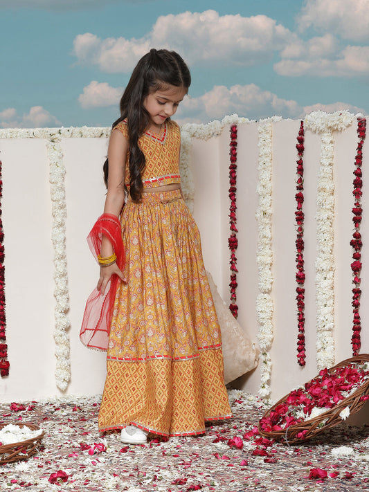 vastramay girls floral printed lehenga choli with dupatta