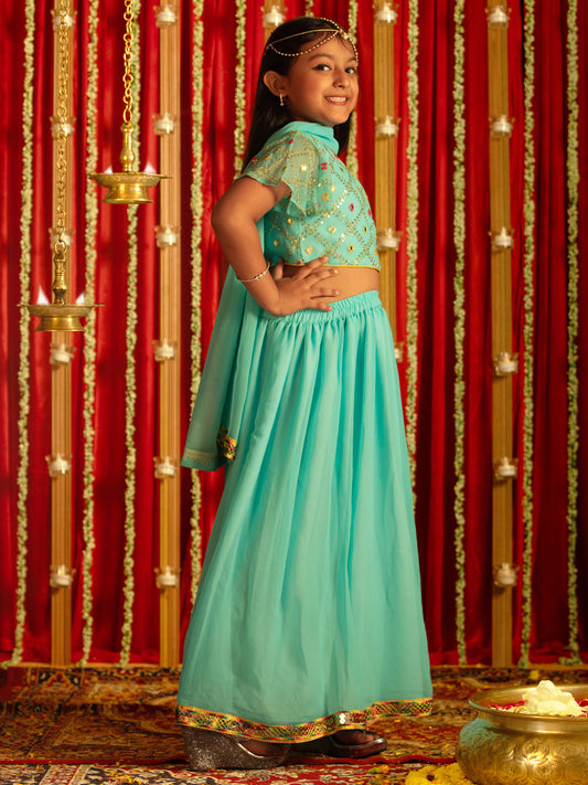 vastramay girls aqua georgette lehenga set