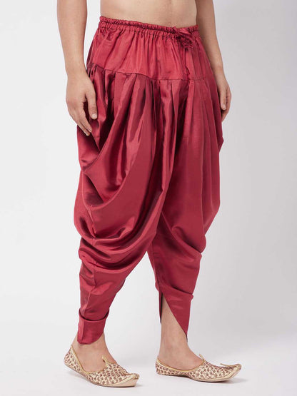 Vastramay Men's Maroon Cotton Blend Cowl Dhoti - PUSHMYCART