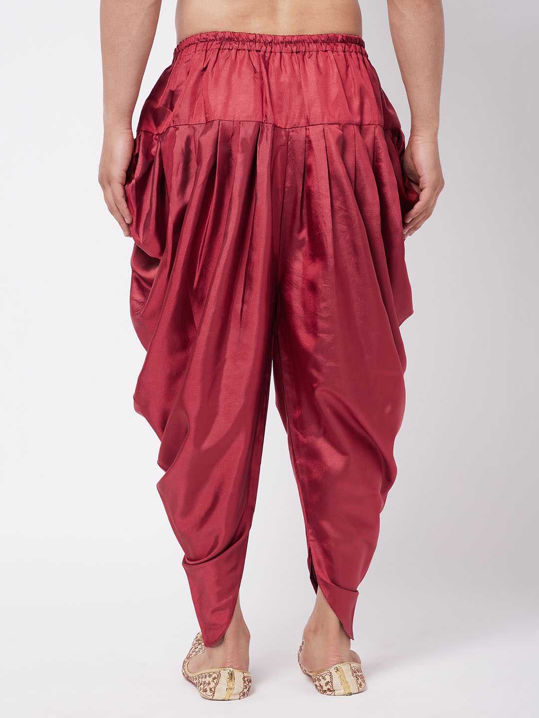 Vastramay Men's Maroon Cotton Blend Cowl Dhoti - PUSHMYCART