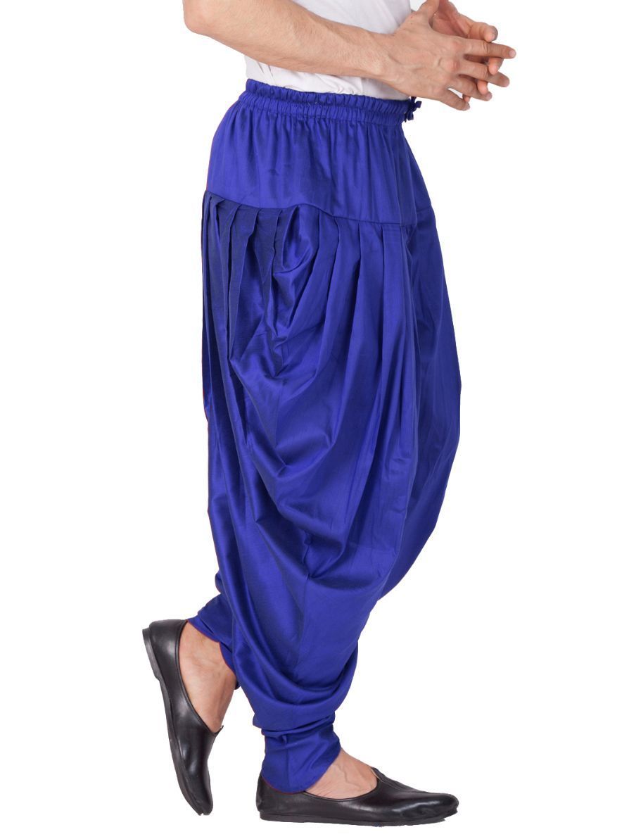 VASTRAMAY Men's Blue Cotton Silk Blend Dhoti - PUSHMYCART