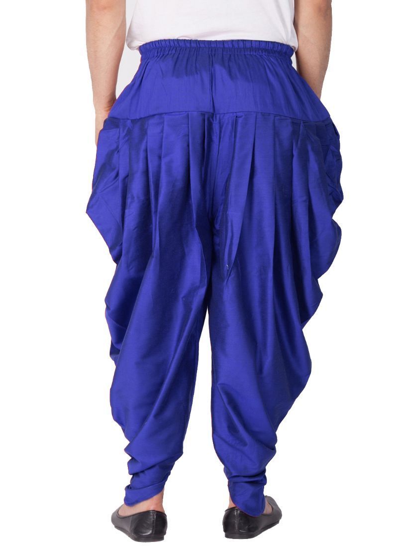 VASTRAMAY Men's Blue Cotton Silk Blend Dhoti - PUSHMYCART
