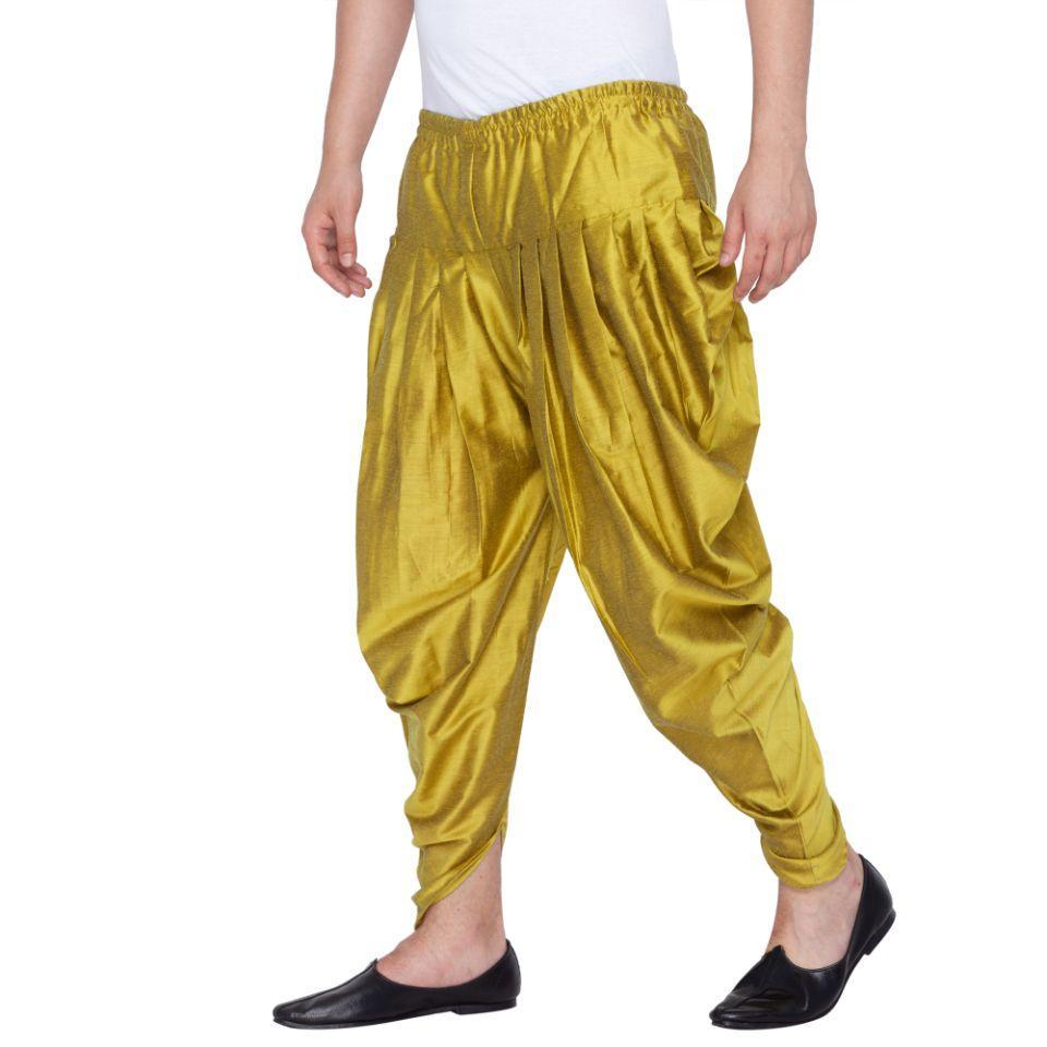 VASTRAMAY Men's Green Cotton Silk Blend Dhoti - PUSHMYCART