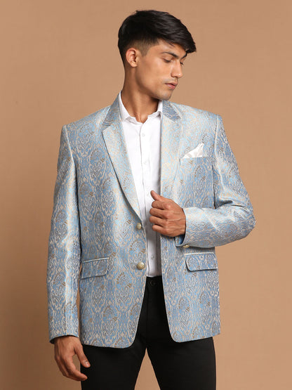 Vastramay Men's Gray Woven Blazer - PUSHMYCART