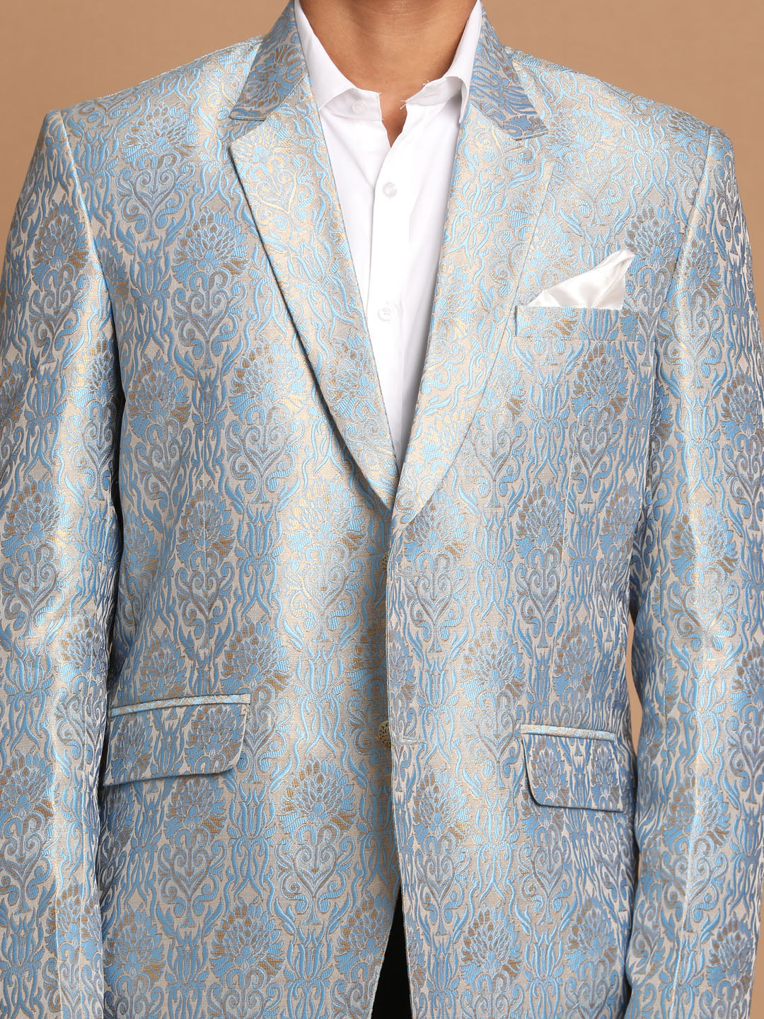 Vastramay Men's Gray Woven Blazer - PUSHMYCART