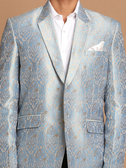 Vastramay Men's Gray Woven Blazer - PUSHMYCART