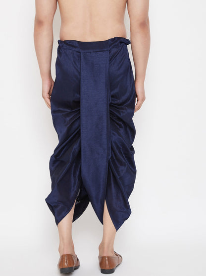 Vastramay Men's Navy Blue Embroidred Dhoti - PUSHMYCART