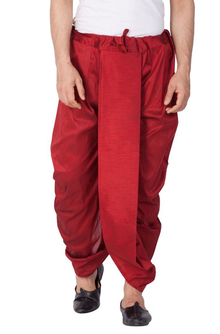 VASTRAMAY Men's Maroon Cotton Silk Blend Dhoti - PUSHMYCART