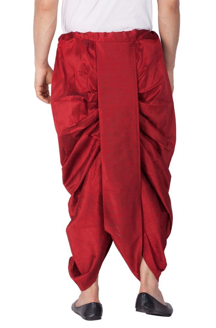 VASTRAMAY Men's Maroon Cotton Silk Blend Dhoti - PUSHMYCART