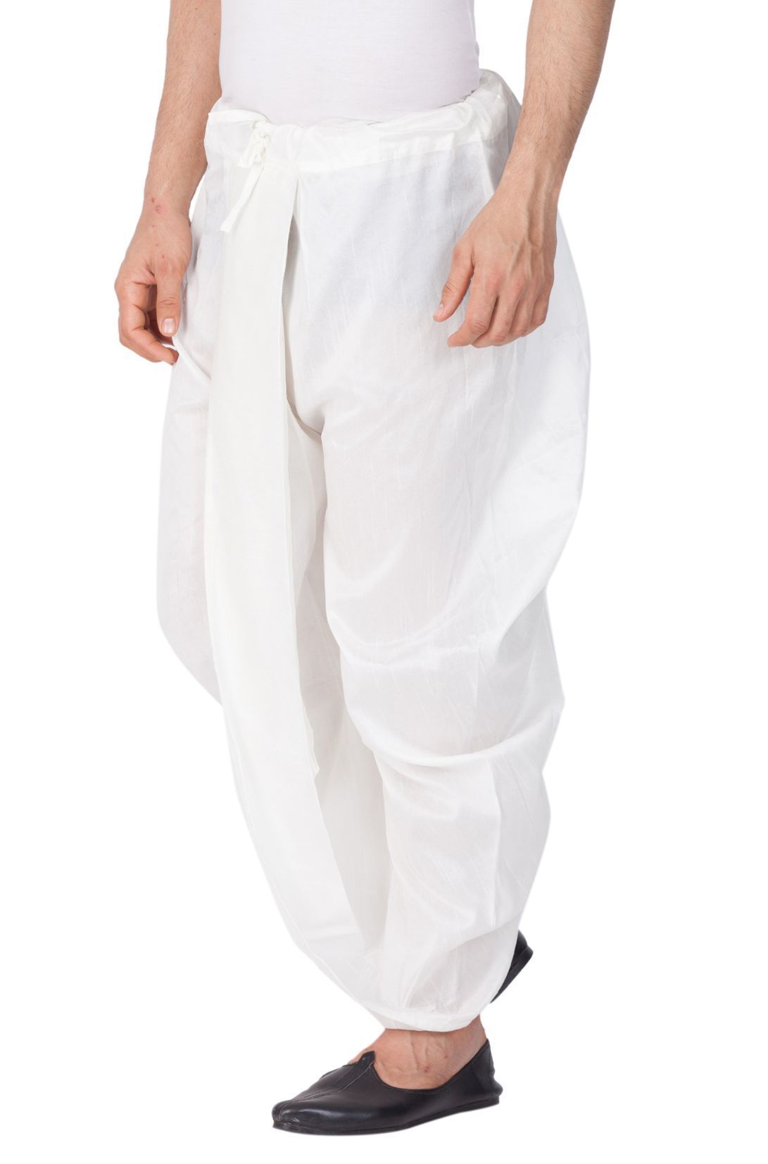 VASTRAMAY Men's White Cotton Silk Blend Dhoti - PUSHMYCART