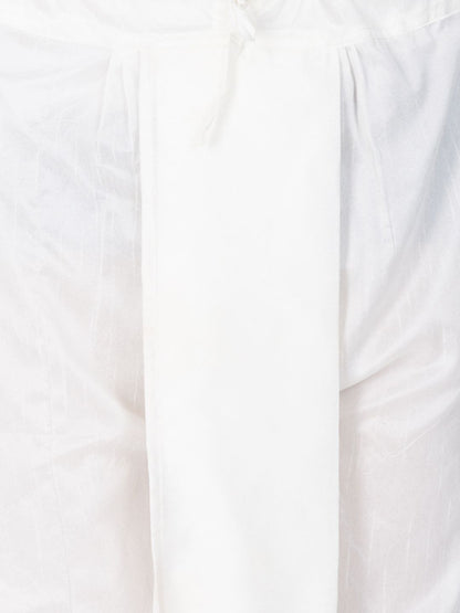 VASTRAMAY Men's White Cotton Silk Blend Dhoti - PUSHMYCART
