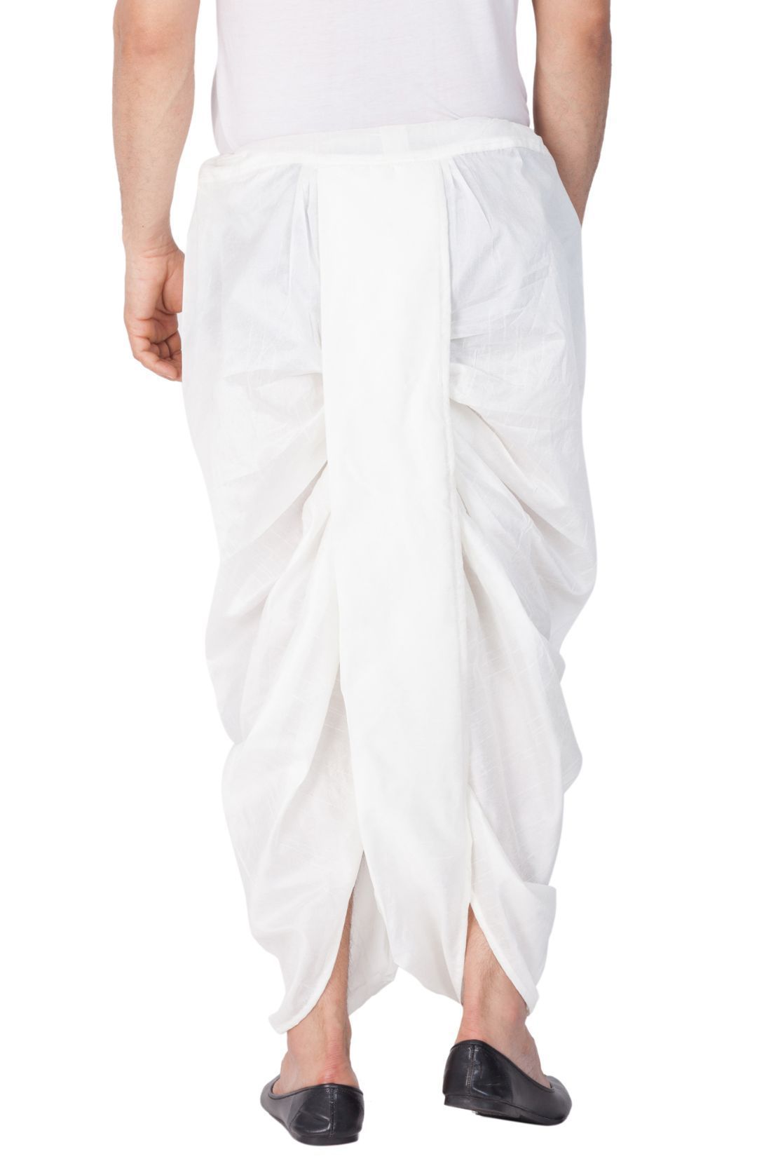 VASTRAMAY Men's White Cotton Silk Blend Dhoti - PUSHMYCART