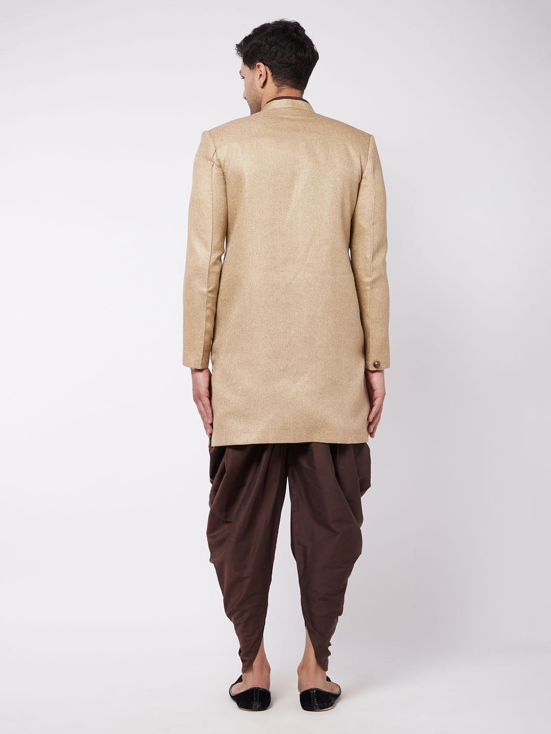 Vastramay Men's Beige And Coffee Brown Jute Cotton Indo Western Set - PUSHMYCART