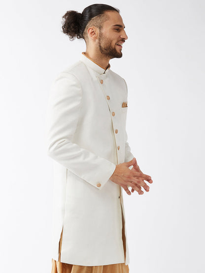 Vastramay Men's White Silk Blend Sherwani Top - PUSHMYCART