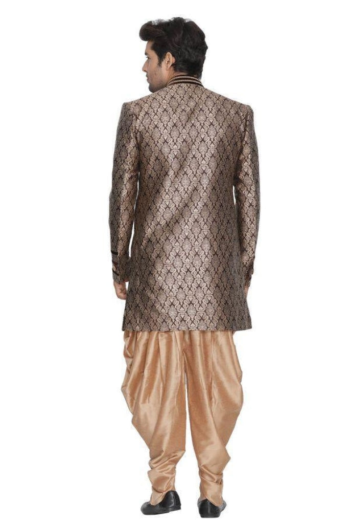 VASTRAMAY Men's Brown Cotton Silk Blend Sherwani Set - PUSHMYCART