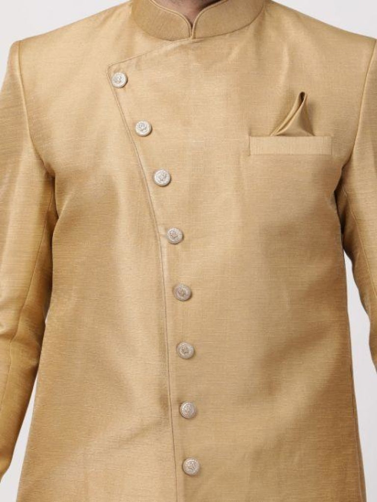 VASTRAMAY Men's Beige Silk Blend Sherwani Only Top - PUSHMYCART