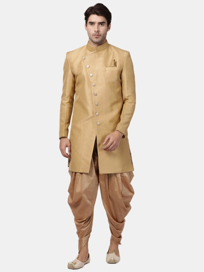 VASTRAMAY Men's Beige Silk Blend Sherwani Only Top - PUSHMYCART