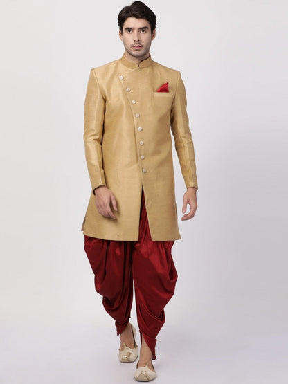 VM By VASTRAMAY Men's Beige Silk Blend Sherwani Set - PUSHMYCART