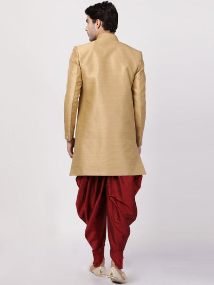 VM By VASTRAMAY Men's Beige Silk Blend Sherwani Set - PUSHMYCART
