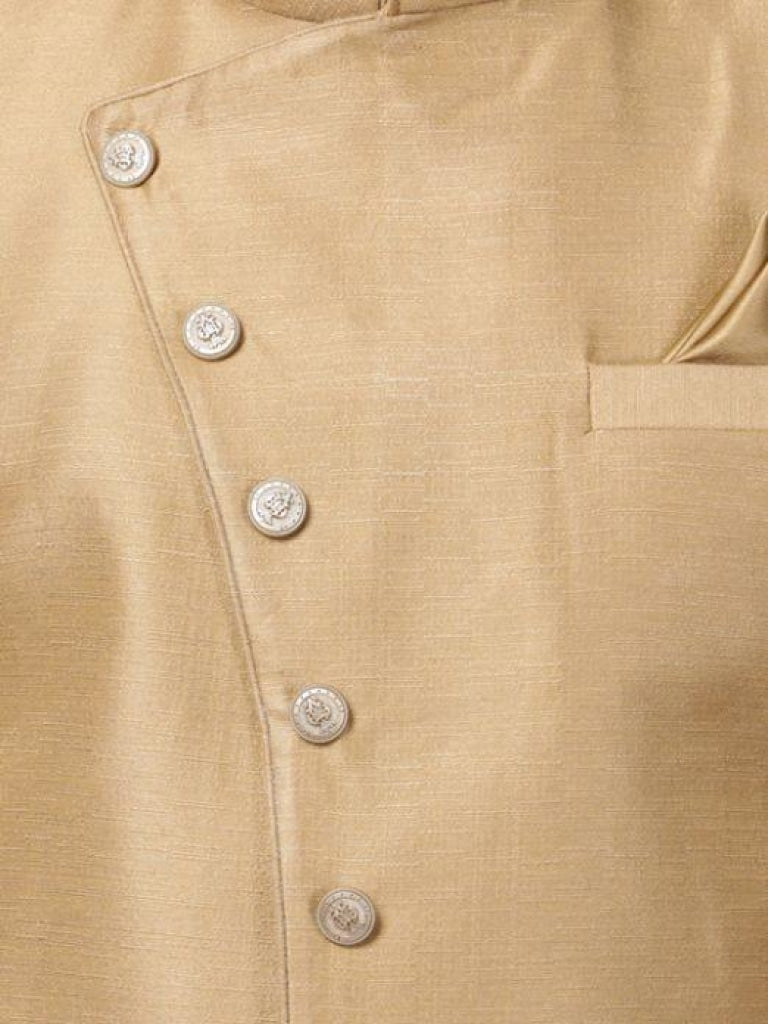 VM By VASTRAMAY Men's Beige Silk Blend Sherwani Set - PUSHMYCART