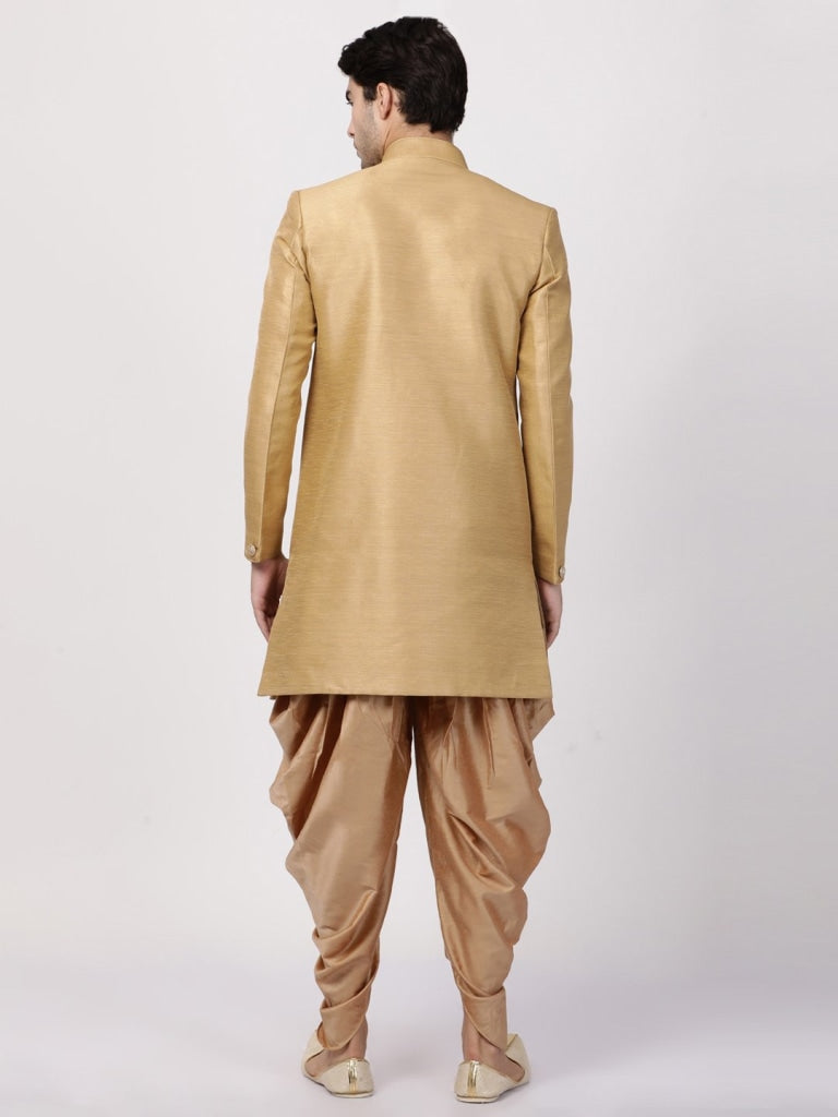 VM By VASTRAMAY Men's Beige Silk Blend Sherwani Set - PUSHMYCART