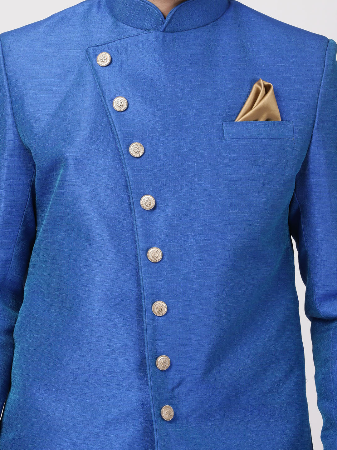 VASTRAMAY Men's Blue Silk Blend Sherwani Only Top - PUSHMYCART