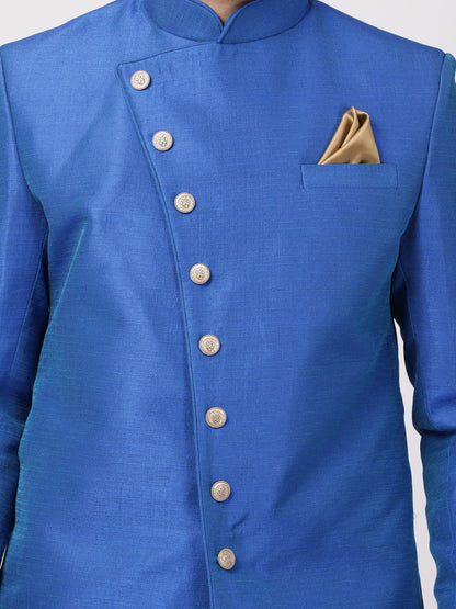 VASTRAMAY Men's Blue Silk Blend Sherwani Only Top - PUSHMYCART