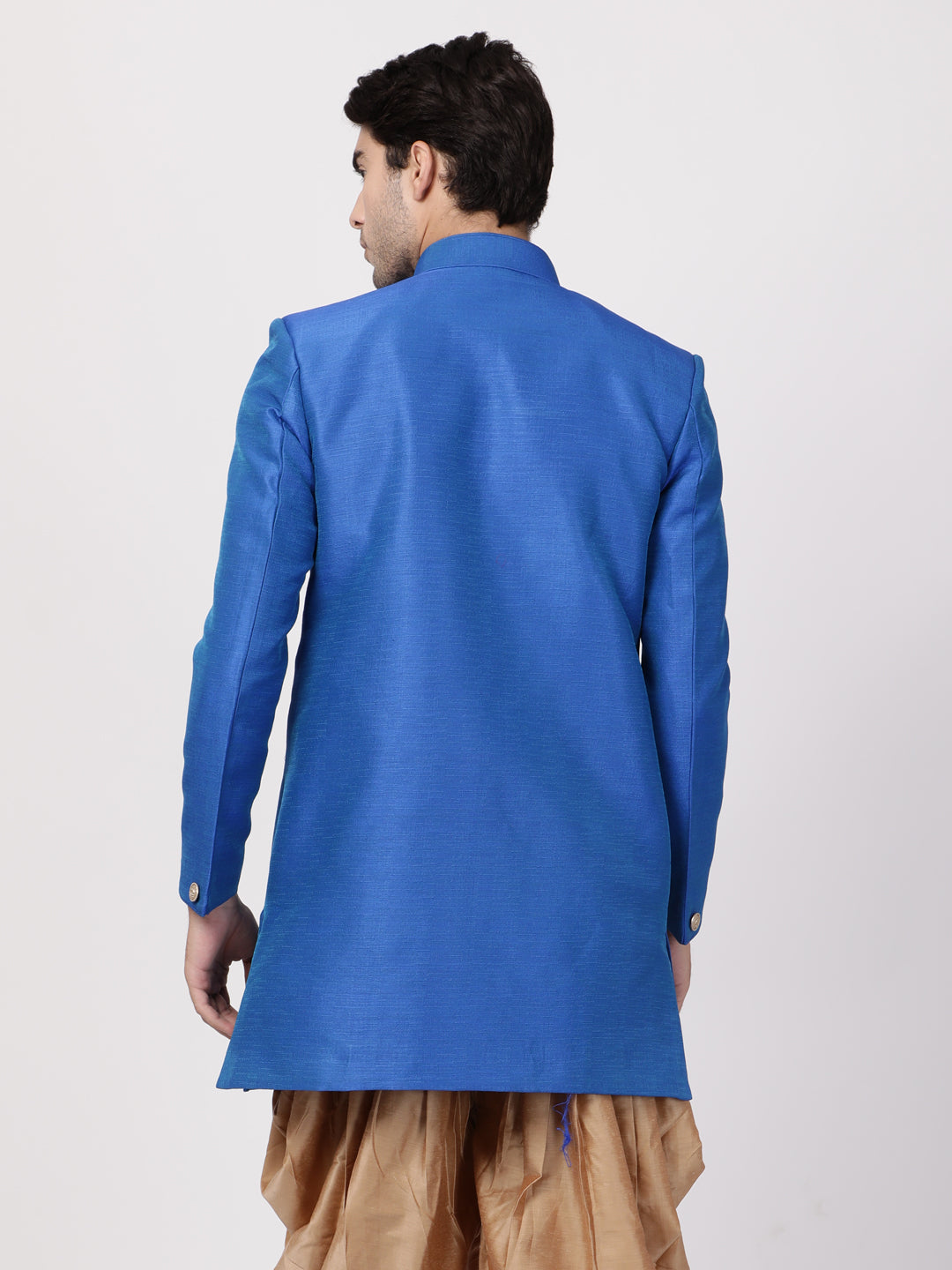VASTRAMAY Men's Blue Silk Blend Sherwani Only Top - PUSHMYCART