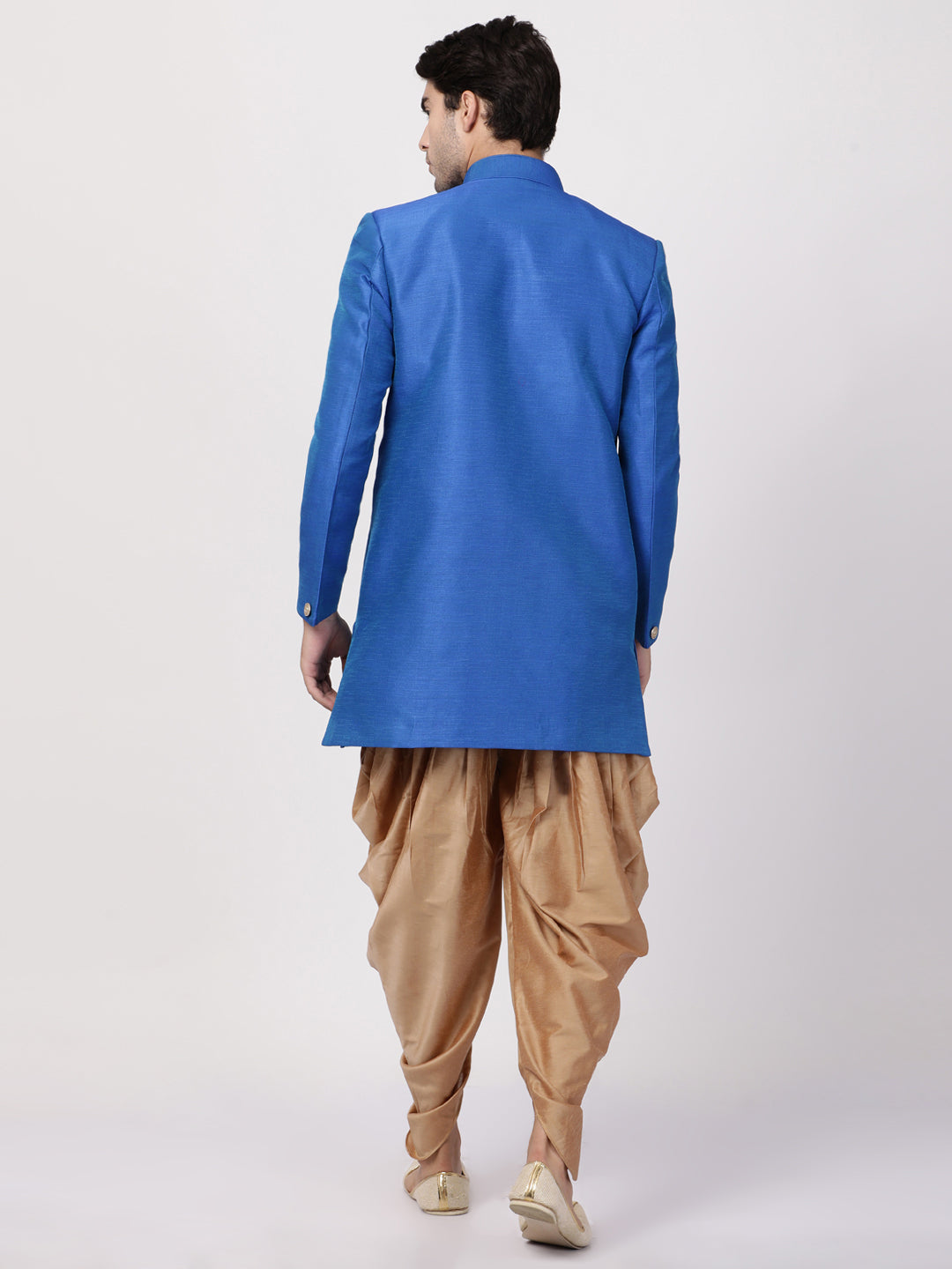 VM By VASTRAMAY Men's Blue Silk Blend Sherwani Set - PUSHMYCART