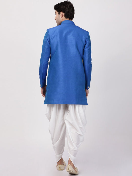 VM By VASTRAMAY Men's Blue Silk Blend Sherwani Set - PUSHMYCART