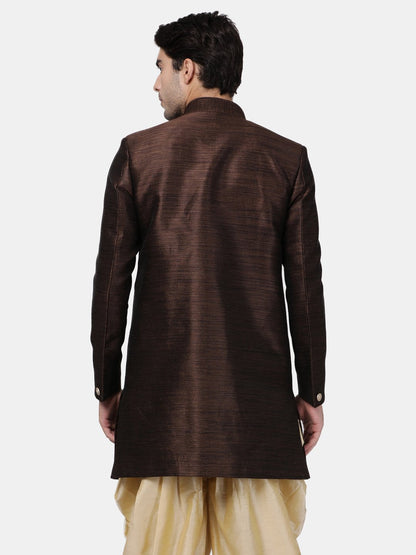 VASTRAMAY Men's Brown Silk Blend Sherwani Only Top - PUSHMYCART